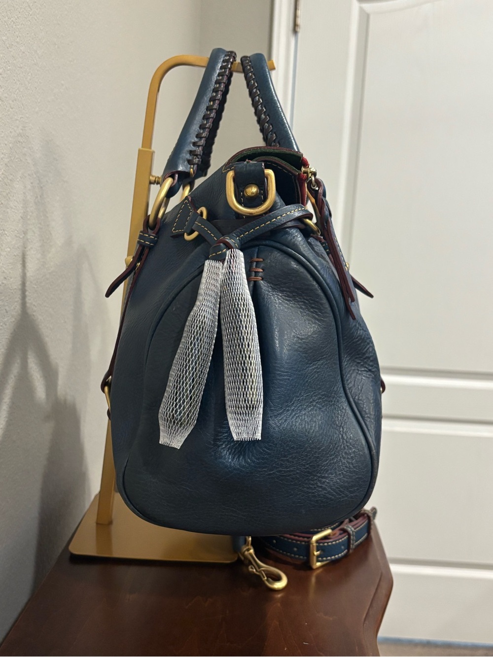Dooney & Bourke Florentine Large Satchel Denim Blue with Red Interior - Picture 7 of 15